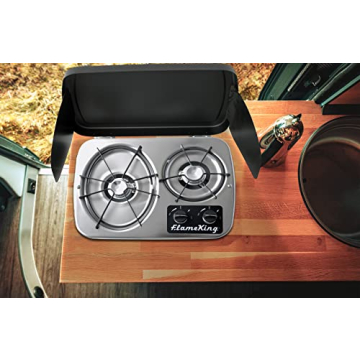 Flame King RV Cooktop - 2-Burner Propane Stove