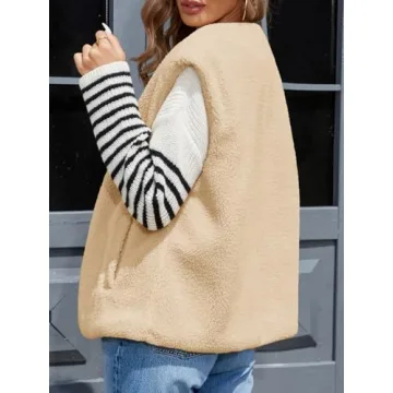 Tankaneo Womens Oversized Fuzzy Fleece Vest Outwear Cap Sleeve Casual Fall Sherpa Jackets