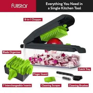 Fullstar Vegetable Chopper - Food Chopper - Onion Chopper - Vegetable Slicer & Spiralizer - Veggie Chopper with Container - Kitchen Gadgets - Home Essentials - Kitchen Accessories (8 in 1, Gray/Green)