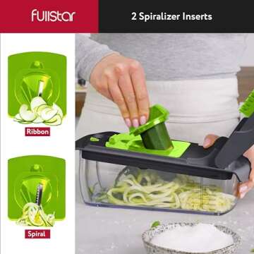 Fullstar Vegetable Chopper - Food Chopper - Onion Chopper - Vegetable Slicer & Spiralizer - Veggie Chopper with Container - Kitchen Gadgets - Home Essentials - Kitchen Accessories (8 in 1, Gray/Green)