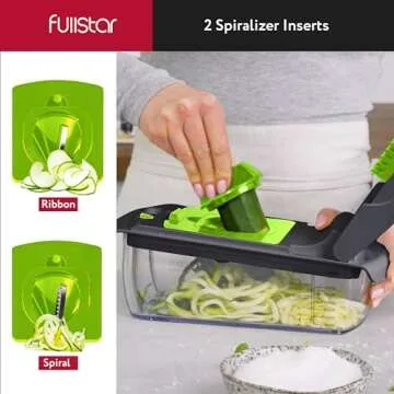 Fullstar Vegetable Chopper - Food Chopper - Onion Chopper - Vegetable Slicer & Spiralizer - Veggie Chopper with Container - Kitchen Gadgets - Home Essentials - Kitchen Accessories (8 in 1, Gray/Green)