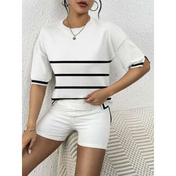 Zeagoo Ladies Tops and Blouses Short Sleeve Loose Sweater Summer Stripe Blouse Work Shirt Fashion
