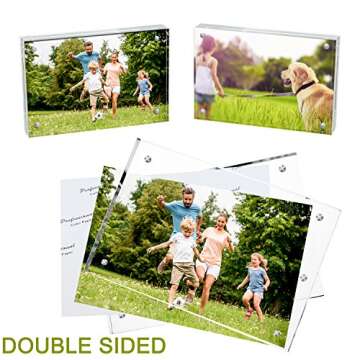 Meetu Acrylic Picture Frame 5x7,Clear Freestanding Double Sided 20mm Thickness Frameless Magnetic Photo Frames Desktop Display with Gift Box Package(5 Pack)