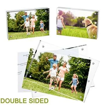Meetu Acrylic Picture Frame 5x7,Clear Freestanding Double Sided 20mm Thickness Frameless Magnetic Photo Frames Desktop Display with Gift Box Package(5 Pack)