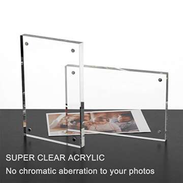Meetu Acrylic Picture Frame 5x7,Clear Freestanding Double Sided 20mm Thickness Frameless Magnetic Photo Frames Desktop Display with Gift Box Package(5 Pack)