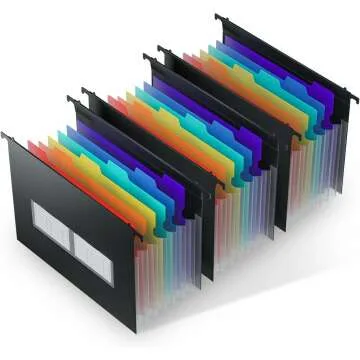 ThinkTex Plastic Expanding Hanging File Folders - 3 Pack Set with 7 Pockets