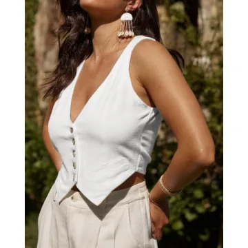 Mina Self Classy V Neck Sleeveless Blazer Vest for Women