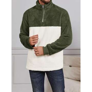 Runcati Men's Quarter Zip Fuzzy Sherpa Sweatshirt Pullover