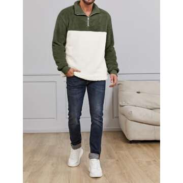 Runcati Men's Quarter Zip Fuzzy Sherpa Sweatshirt Pullover