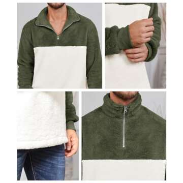 Runcati Men's Quarter Zip Fuzzy Sherpa Sweatshirt Pullover