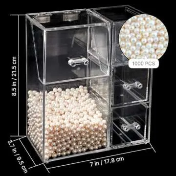 PuTwo Makeup Organizer with 1 Brush Holders and 3 Drawers All In One Case, White