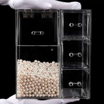 PuTwo Makeup Organizer with 1 Brush Holders and 3 Drawers All In One Case, White