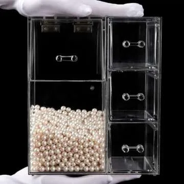 PuTwo Makeup Organizer with 1 Brush Holders and 3 Drawers All In One Case, White