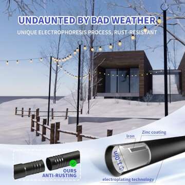 4Pack 9FT String Light Poles for Outside,Electrophoresis Design Waterproof and Rustproof,for Outdoor...