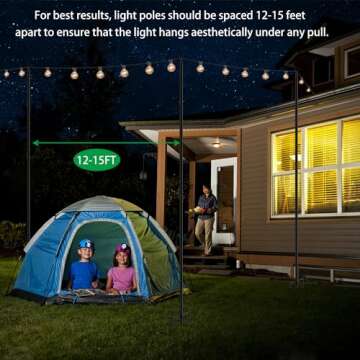 4Pack 9FT String Light Poles for Outside,Electrophoresis Design Waterproof and Rustproof,for Outdoor String Lights Garden,Patio,Wedding,Backyard,Deck,Party - Black