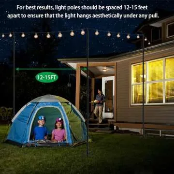 4Pack 9FT String Light Poles for Outside,Electrophoresis Design Waterproof and Rustproof,for Outdoor String Lights Garden,Patio,Wedding,Backyard,Deck,Party - Black