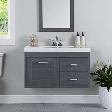 Spring Mill Cabinets Marlowe Floating Bathroom Vanity with 1-Door Cabinet, 2 Drawers, and White Sink...