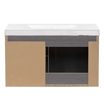 Spring Mill Cabinets Marlowe Floating Bathroom Vanity with 1-Door Cabinet, 2 Drawers, and White Sink Top, 36.5" W x 18.75" D x 22.25" H, Phantom