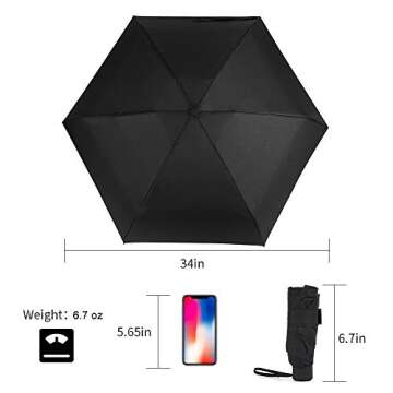 GAOYAING Compact Travel Umbrella with Case Sun&Rain Lightweight Small and Compact Suit for Pocket Black 2 Packs - 34 Inches