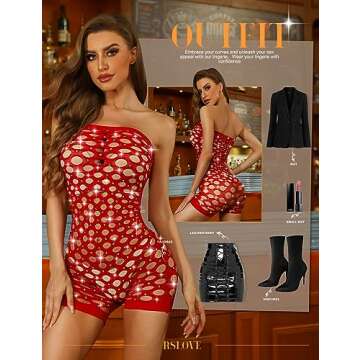 RSLOVE Fishnet Bodysuit with Rhinestones - Sexy Lingerie