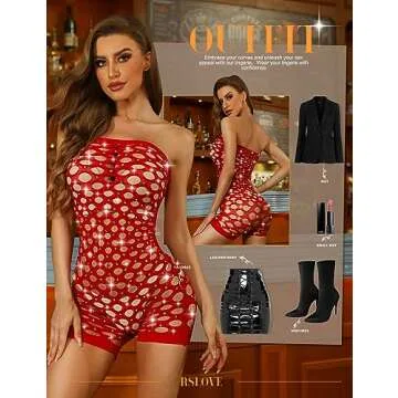 RSLOVE Fishnet Bodysuit with Rhinestones - Sexy Lingerie