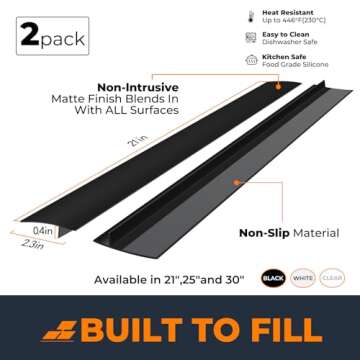 SEVCHY Silicone Stove Gap Covers (2 pack), Heat Resistant Stove Counter Guard Gap Filler Seal the gap between Oven Kitchen Cabinet and Stove Countertop Easy Clean (21 inch, Black)