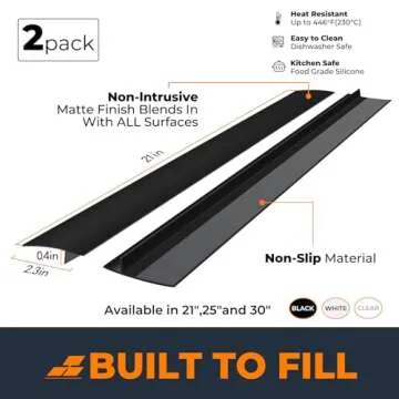 SEVCHY Silicone Stove Gap Covers (2 pack), Heat Resistant Stove Counter Guard Gap Filler Seal the gap between Oven Kitchen Cabinet and Stove Countertop Easy Clean (21 inch, Black)