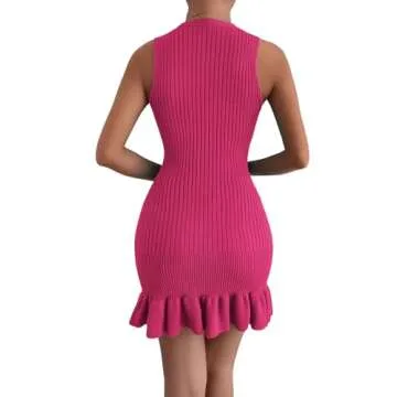 MakeMeChic Women's Sleeveless Sweater Dress Crochet Ribbed Knit Ruffle Hem Bodycon Mini Dresses Hot ...