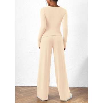 PRETTYGARDEN Women's 2 Piece Lounge Sets Asymmetrical Long Sleeve T Shirt Wide Leg Pants Casual Outf...