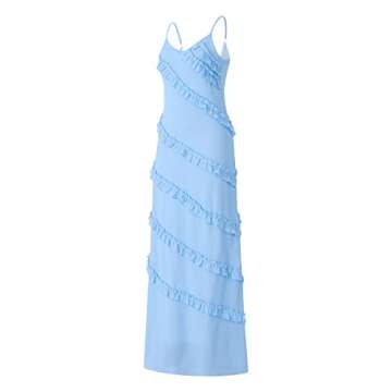 HOXIJIA Women Sexy Sleeveless Slit Dress Solid Color 3D Flower Sheer Mesh Irregular Ruffled Hem Tassels Dresses Streetwear(S-Blue, S)