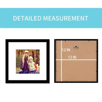 pojah 12x12 Black Picture Frame Set,Square Photo Frame with Mat Display Pictures 8x8 or 12x12 Without Mat,PVC Glass,for Wall Home Office Décor（12x12,Black）