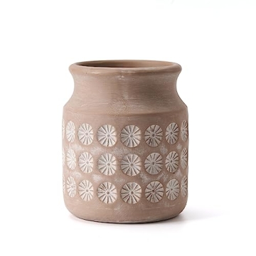 LUKA Ceramic Rustic Farmhouse Vase,6.6 inch Terracotta Vase,Neutral Vase Pottery Decorative Flower V...