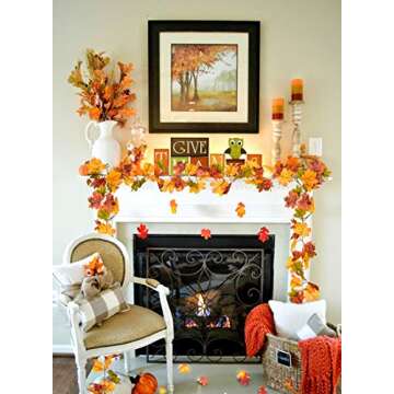 DearHouse 2 Pack Fall Garland Maple Leaf, 5.9Ft/Piece Hanging Vine Garland Artificial Autumn Foliage...
