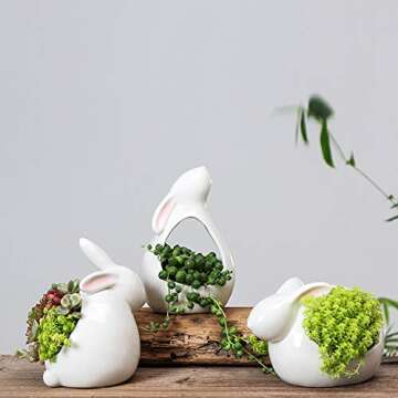 Cute Rabbit Succulent Pot - White Ceramic Plant Holder