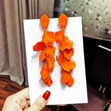 GVUSMIL Acrylic Rose Petal Drop Dangle Earrings Bohemian Resin Square/Oval/Hoop/Flower/Heart Statement Earrings for Women Gifts (Orange)