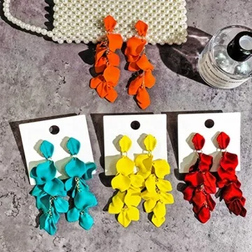 GVUSMIL Acrylic Rose Petal Drop Dangle Earrings Bohemian Resin Square/Oval/Hoop/Flower/Heart Statement Earrings for Women Gifts (Orange)