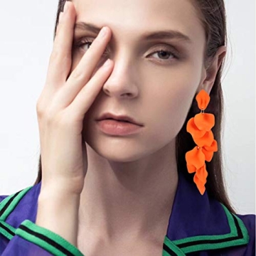 GVUSMIL Acrylic Rose Petal Drop Dangle Earrings Bohemian Resin Square/Oval/Hoop/Flower/Heart Statement Earrings for Women Gifts (Orange)