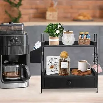 Megsooul Coffee Bar Accessories and Organizer Countertop, Coffee Station Organizer Kitchen Counter Shelf Organizer,Coffee Condiment Storage,Cup Lid Holder Countertop Shelf for Bathroom,Kitchen