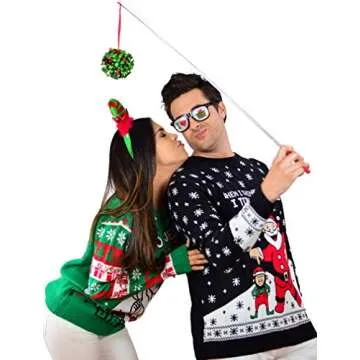 I Touch My Elf Funny Ugly Christmas Sweater for Men Women Santa Hilarious Xmas Adult Unisex Sweaters X-Large Multicolor