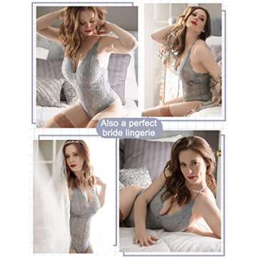 Avidlove Women Teddy Lingerie One Piece Babydoll Mini Bodysuit Gray Small