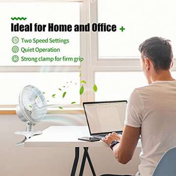 BEYOND BREEZE 6-inch Clip on Fan 2 Quiet Speeds Adjustable Tilt Table Fans with Steel Safety Grill, Ideal For The Home, Office, Dorm