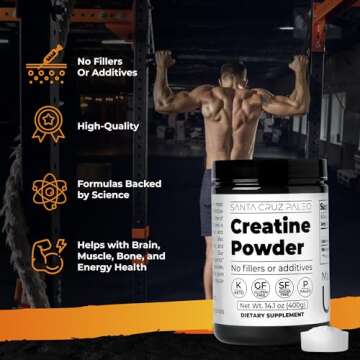 Santa Cruz Paleo Creatine Powder, Supports Muscle Growth & Energy, Gluten Free, Keto, Sugar Free, Pa...