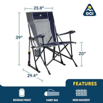 GCI OUTDOOR RoadTrip Rocker Camping Chair | Portable, Folding Rocking Chair with Solid, Durable Armr...