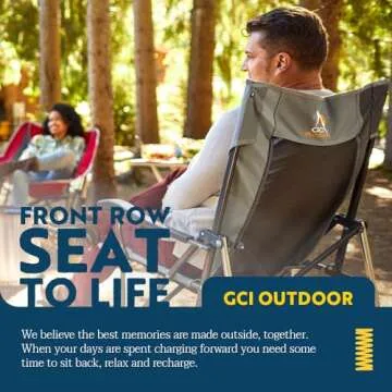 GCI OUTDOOR RoadTrip Rocker Camping Chair | Portable, Folding Rocking Chair with Solid, Durable Armrests, Drink Holder & Comfortable Extended Backrest — Indigo Blue