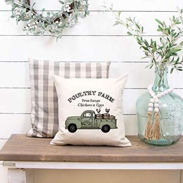 KACOPOL Rustic Farmhouse Quote Pillow Covers Farmhouse Decorative Throw Pillow Case Cushion Cover with Words for Sofa Couch 18" x 18" Set of 4 Farm Sweet Farm, Vintage Truck with Chicken