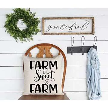 KACOPOL Rustic Farmhouse Quote Pillow Covers Farmhouse Decorative Throw Pillow Case Cushion Cover with Words for Sofa Couch 18" x 18" Set of 4 Farm Sweet Farm, Vintage Truck with Chicken