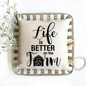 KACOPOL Rustic Farmhouse Quote Pillow Covers Farmhouse Decorative Throw Pillow Case Cushion Cover with Words for Sofa Couch 18" x 18" Set of 4 Farm Sweet Farm, Vintage Truck with Chicken