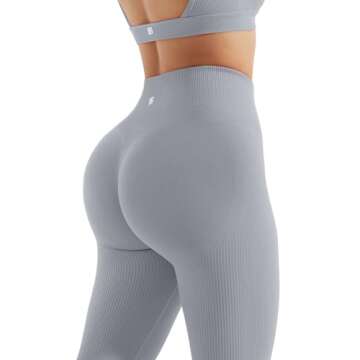 SUUKSESS Open Back Long Sleeve Scrunch Butt Booty Leggings Seamless Ribbed Workout Sets 2 Piece Outfits (#2 Grey, S)