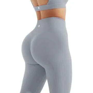 SUUKSESS Open Back Long Sleeve Scrunch Butt Booty Leggings Seamless Ribbed Workout Sets 2 Piece Outfits (#2 Grey, S)