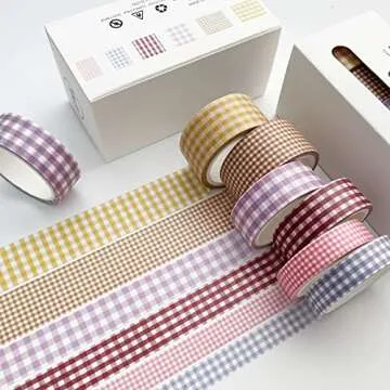 YUBBAEX 6 Rolls Plaid Washi Tape Set Basic Grid Masking Decorative Tapes for Arts, DIY Crafts, Journals, Planners, Scrapbooking, Wrapping (Basic Plaid)